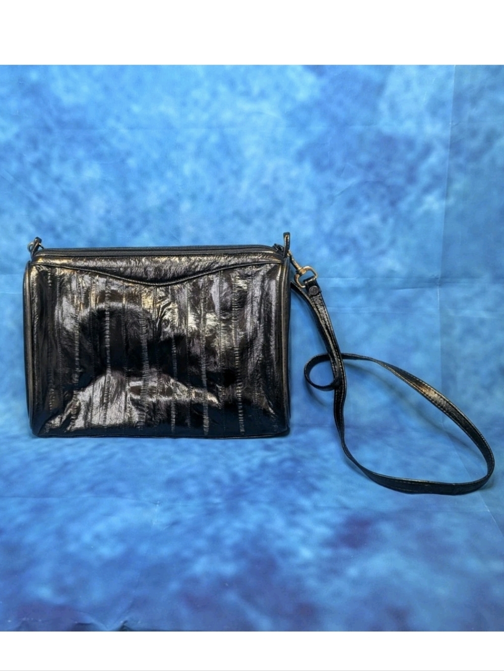 Vintage Eel Skin Crossbody Clutch Estate Black OSFM Made In Korea